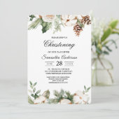 Invitation Aquarelle Arbre de pin vert d'hiver et fleurs blan (Debout devant)