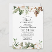 Invitation Aquarelle Arbre de pin vert d'hiver et fleurs blan (Devant)