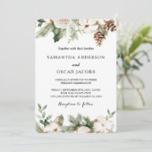 Invitation Aquarelle Arbre Vert Pin et Fleurs Blanches d'Hive (Debout devant)