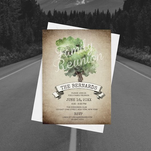 Invitation Aquarelle Arbre Vintage Réunion familiale Invitati