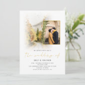 Invitation Aquarelle Arbres d'automne Photo QR Code Gold Mari (Debout devant)