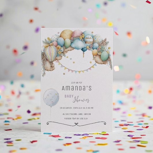 Invitation Aquarelle arc-en-ciel Air Baby shower