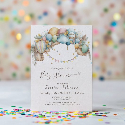Invitation Aquarelle arc-en-ciel Air Baby shower Invitat