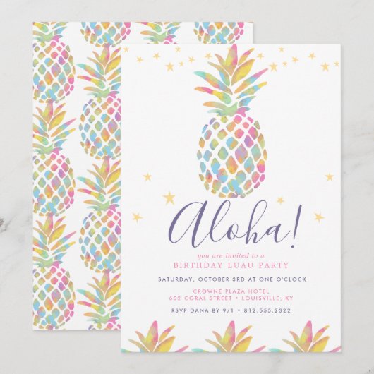 Invitation Aquarelle arc-en-ciel Anniversaire tropical (Devant / Derrière)