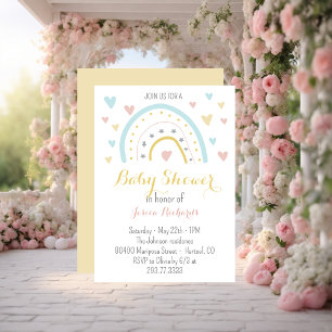 Invitation Aquarelle arc-en-ciel Baby shower bleu rose