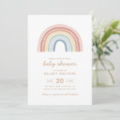 Invitation Aquarelle arc-en-ciel Baby shower neutre pour les (Debout devant)