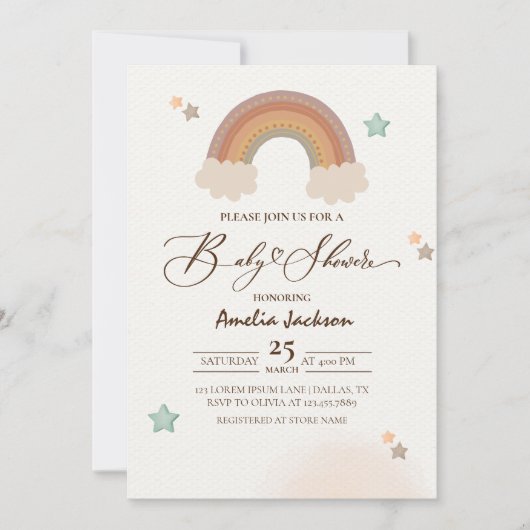 Invitation Aquarelle arc-en-ciel Boho Sexe Baby shower neutre (Devant)