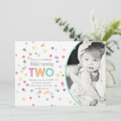 Invitation Aquarelle Arc-en-ciel Confetti Anniversaire DEUX F (Debout devant)
