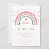 Invitation Aquarelle arc-en-ciel couronne rayé Anniversaire (Devant)
