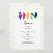 Invitation Aquarelle arc-en-ciel Crème glacée Pop d'or élégan (Devant / Derrière)