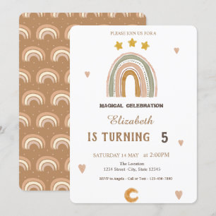 Invitation Aquarelle Arc-en-ciel Étoiles Cœurs Anniversaire 