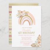 Invitation Aquarelle Arc-en-ciel Fleurs Boho rayées Anniversa (Devant / Derrière)