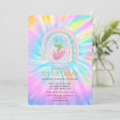 Invitation Aquarelle Arc-en-ciel Fraise Tie Dye Anniversaire (Debout devant)