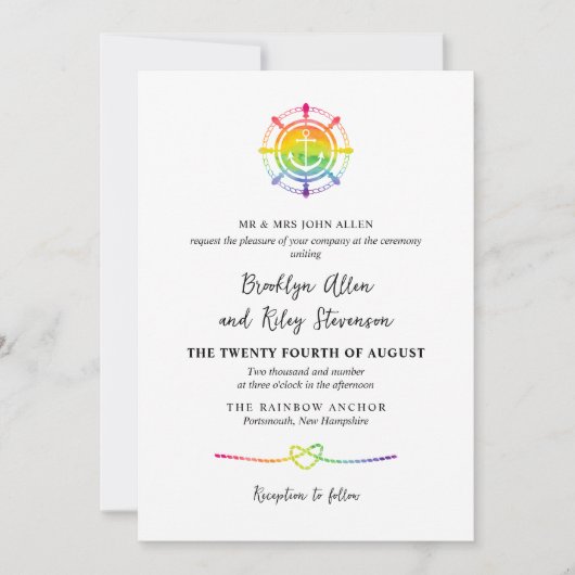 Invitation Aquarelle arc-en-ciel LGBT 2 en 1 Mariage (Devant)