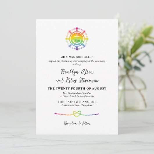 Invitation Aquarelle arc-en-ciel LGBT 2 en 1 Mariage (Debout devant)