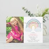 Invitation Aquarelle arc-en-ciel pastel fille anniversaire (Debout devant)