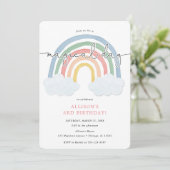 Invitation Aquarelle arc-en-ciel pastel fille anniversaire (Debout devant)