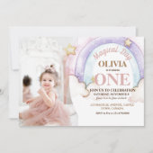 Invitation Aquarelle arc-en-ciel photo 1er anniversaire (Devant)