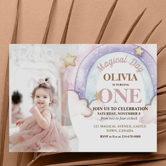 Invitation Aquarelle arc-en-ciel photo 1er anniversaire