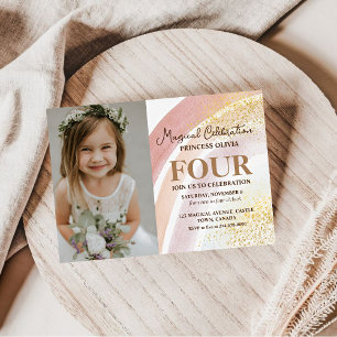 Invitation Aquarelle arc-en-ciel photo 4e anniversaire