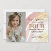 Invitation Aquarelle arc-en-ciel photo 4e anniversaire (Devant)