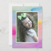 Invitation Aquarelle arc-en-ciel Pink Bow Girl Photo Annivers (Dos)