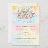 Invitation Aquarelle arc-en-ciel Rabbits Baby shower fille (Devant)