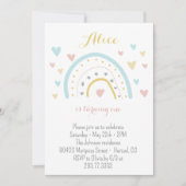 Invitation Aquarelle arc-en-ciel rose bleu 1er anniversaire (Devant)