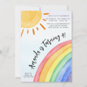 Invitation Aquarelle arc-en-ciel soleil Anniversaire (Devant)