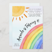 Invitation Aquarelle arc-en-ciel soleil Anniversaire (Devant / Derrière)