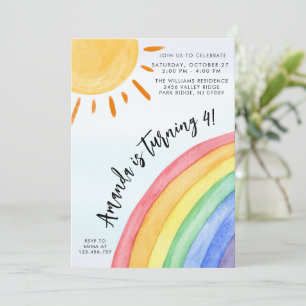 Invitation Aquarelle arc-en-ciel soleil Anniversaire