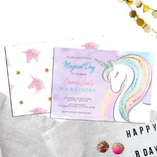Invitation Aquarelle arc-en-ciel Unicorn Anniversaire de la f
