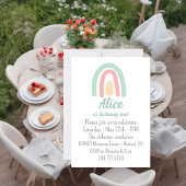 Invitation Aquarelle arc-en-ciel vert rose jaune 1er annivers