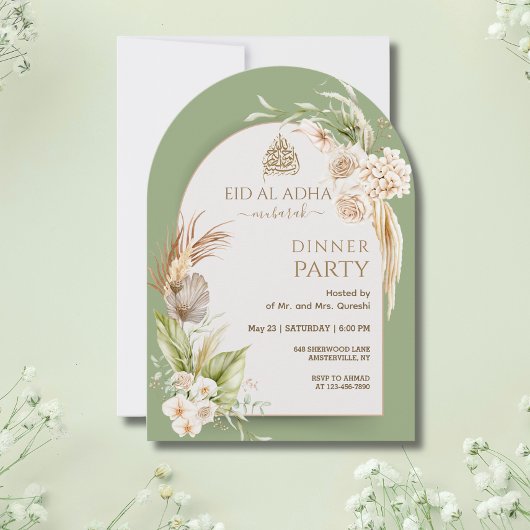 Invitation Aquarelle Arc Floral Dîner Eid al Adha