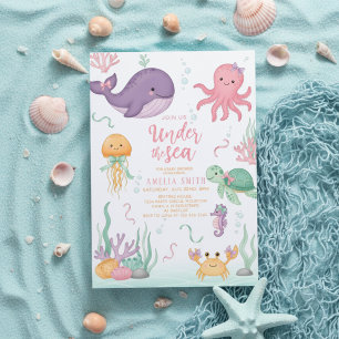 Invitation aquarelle arc sous la mer baby shower