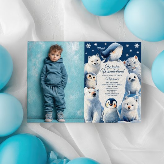 Invitation Aquarelle Arctic Animaux Hiver Anniversaire des en