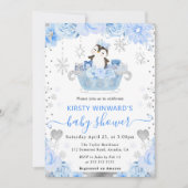 Invitation Aquarelle Arctic Penguin Baby shower Floral (Devant)