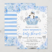 Invitation Aquarelle Arctic Penguin Baby shower Floral (Devant / Derrière)