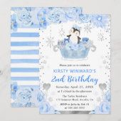 Invitation Aquarelle Arctic Penguin Floral 2e anniversaire (Devant / Derrière)