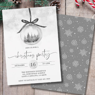 Invitation Aquarelle Argent gris ornement fête de Noël
