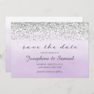 Invitation Aquarelle argentée et violette Enregistrer la date