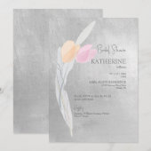 Invitation Aquarelle argentée Fête des mariées Tulipe rose (Devant / Derrière)