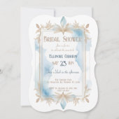 Invitation Aquarelle Art déco bleu taupe douche nuptiale (Devant)