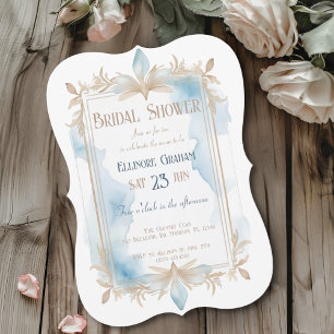 Invitation Aquarelle Art déco bleu taupe douche nuptiale