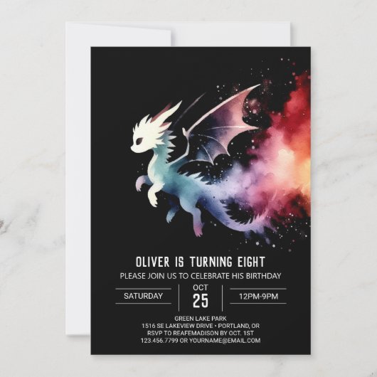 Invitation Aquarelle Artistic Dragon Anniversaire (Devant)