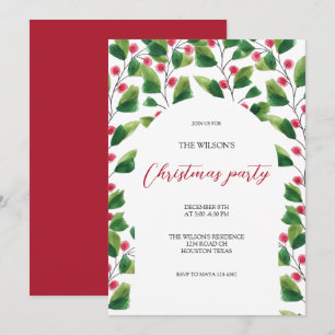 Invitation Aquarelle artistique de baie rouge verte de Noël