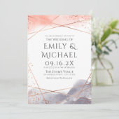 Invitation Aquarelle aurifère rose Mariage moderne géométriqu (Debout devant)