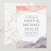 Invitation Aquarelle aurifère rose Mariage moderne géométriqu (Devant / Derrière)
