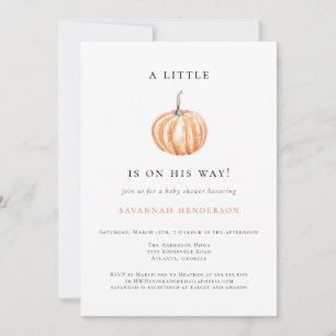 Invitation Aquarelle Automne Baby shower orange petit Citroui