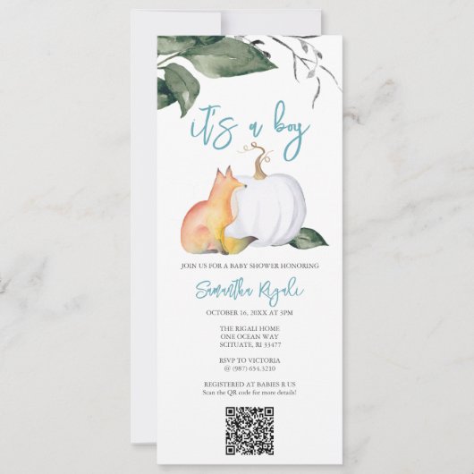 Invitation Aquarelle Automne Bois Baby Boy Douche (Devant)